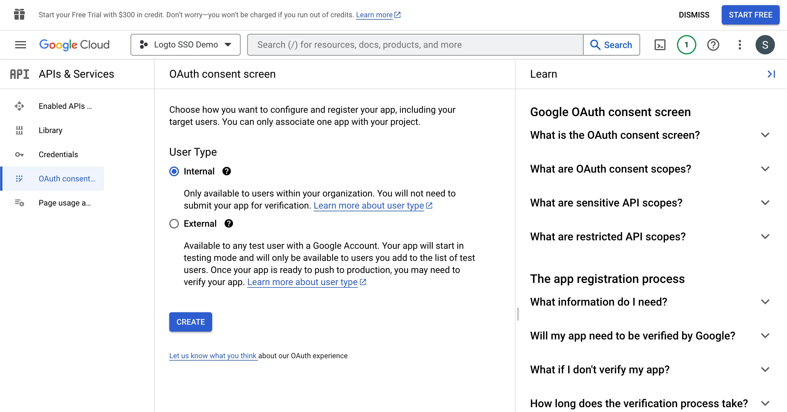 Type d'utilisateur de l'écran de consentement Google Workspace